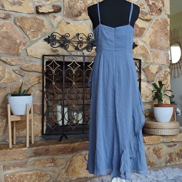 Keepsake Hideaway Blue Hydrangea Ruffled‎ Midi Dress Sz L - Picture 6 of 16